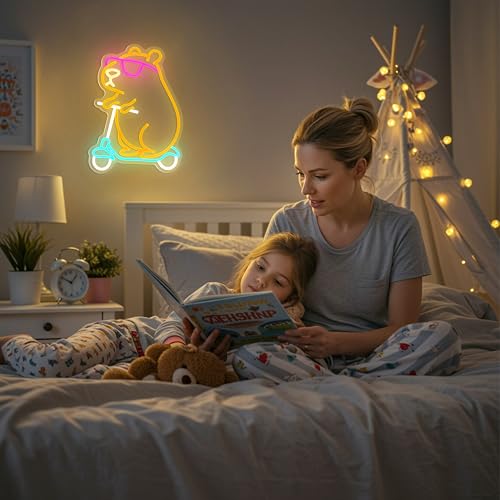 Image of Capybara Neon Sign Animal Shape Led Capybara Neon Light for Wall Decor Dimmable Led Light Neon Sign for Children's Room Party Decor Birthday Gift for Kids