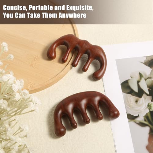 Peines de madera natural 2 piezas, masajeadores para cabello miniatura 4