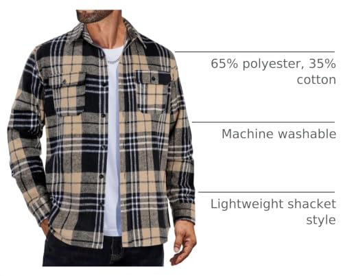Image of COOFANDY Mens Flannel Shirts Long Sleeve Plaid Shirt Jacket Button Down Shirt with Pockets
