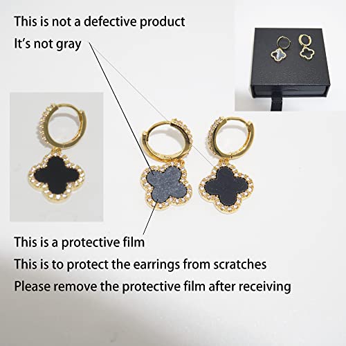 Xudejun Gold Plated 925 Sterling Silver Gem Hoop Earrings Clover Designs With Crystal Charms Crystal Natural Gemstone Dangle Earrings For Women (Onyx Black)……… #TOP3