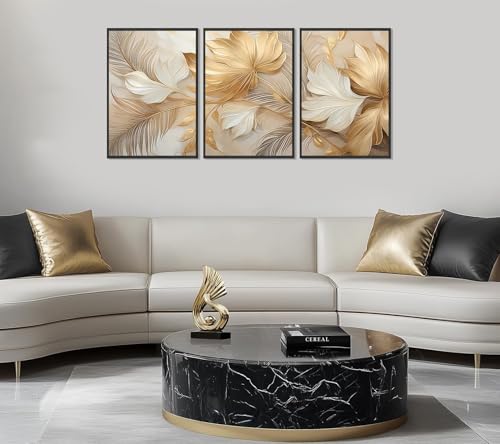 Modern Abstract Gold Botanical Canvas Wall Art Fashion Plants Wall Decor Pictures Leaf Light Luxury Poster Prints Flowers Painting Artwork for Living room Office Decoration 16x24in Frameless by Pyvrah - Used condition - Image 3
