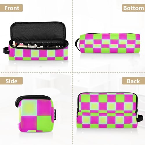 Bolsa de viaje para herramientas de cabello y tapete resistente al calor con cierre impermeable portátil para planchas, alisadores, rizadores, mochila de viaje de tela a cuadros Neon-Ombre Glow para cabello miniatura 5