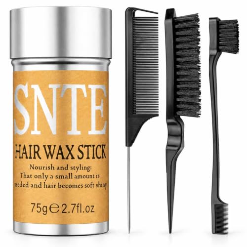 Slick Back Hair Brush &amp; Hair Wax Stick Set - Frizz Control &amp; Flyaway Smoothing - Sleek Ponytails, Buns, Edges - Styling Cream/Gel/Balm/Pomade Stick for Women - Styling Accessories for Girls &amp; Kids