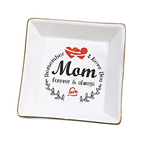 Remember I Love You Mom Always & Forever-Gifts For Mom From Daughter Son Women Ceramic Jewelry Tray, Dish Ring Holder Jewelry Plate For Mother's Day, Mom Birthday, Thanksgiving Christmas #TOP11