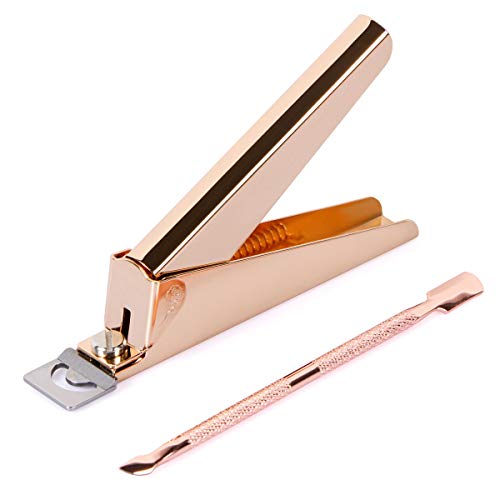 Acrylic Nail Tip Clipper Pusher Set UV False Nails Cutter Fake Nail Trimmer Clipper Cutter Stainless Steel with Cuticle Pusher Scaper Peeler 2 Pcs Manicure Tools Kit (Rose Gold Color)