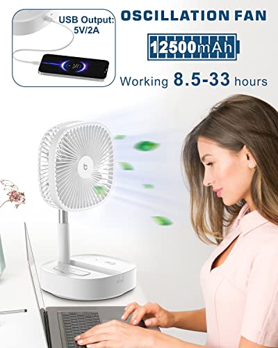 Brocoon Desk And Floor Fan, 12500 Mah Portable Folding Rechargeable Fan Adjustable Height 14.6"-40.2", Automatic Oscillating Fan For Office Home Outdoor Camping Travel #TOP1