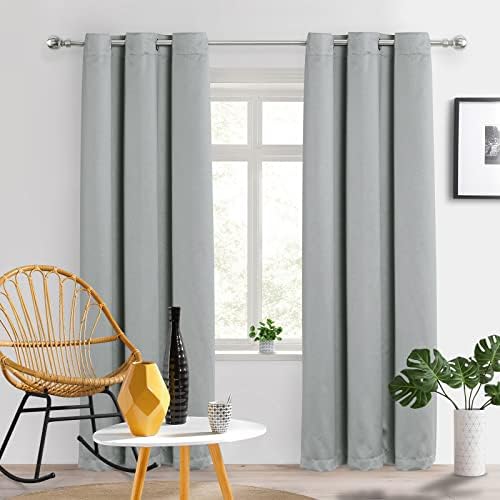 LAVANCE Blackout Eyelet Curtains 2 Panels Grommet Thermal Insulated Darkening Curtains 140 x 183cm Window Treatment Privacy Drape Curtains Panel for Bedroom Living Room, Light Gray