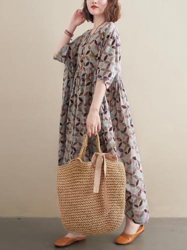 Image of Women's Plus Size Dresses Casual Vintage Printed Summer Baggy Dress
