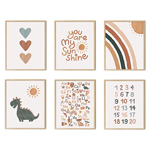 LIYAOLI Lot de 6 impressions d'art mural bohème « You Are My Sunshine » sans cadre – Décoration murale arc-en-ciel bohème pour chambre de fille, chambre de fille, salle de jeux, abc – 20,3 x 25,4 cm