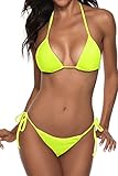 Women Two Piece Bikini Swimsuit Sexy Swimwear Halter String Triangle Bikini Sets Lemon S