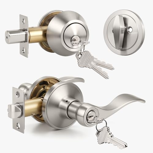 KNOBWELL 1 Set Satin Nickel Front Entry Door Lock Set