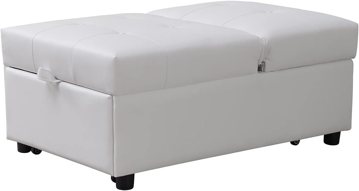 Kings Brand Furniture - Multi-Function Ottoman, Sofa Bed Sleeper, Convertible Chair, White