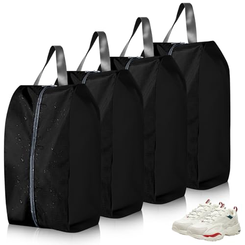 Image of Scettar 4 Pcs Shoe Bags for Travel, Waterproof Black Shoe Storage Bags Organizer with Handle Unisex Portable Shoes Pouch for Travel Storage and Home Use