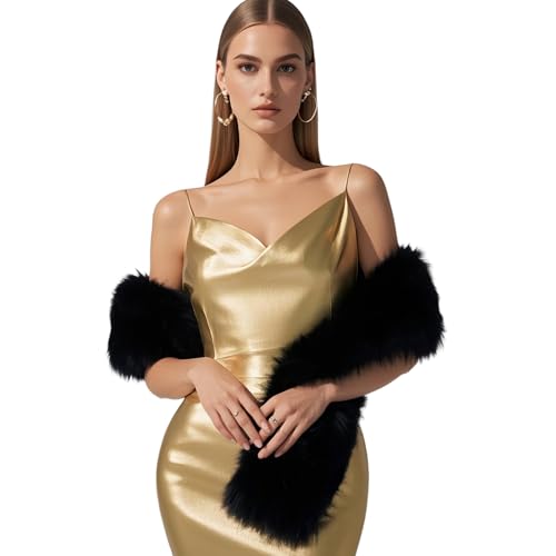 Barelove Long Women's Faux Fur Collar Scarf Wrap, Cold Winter Warm Wrap Stole Scarf Shawl Shrug Neck Warmer4