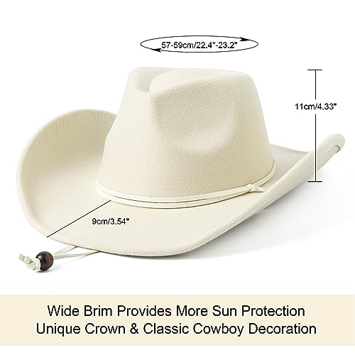 Lanzom Women Men Retro Felt Wide Brim Western Cowboy Cowgirl Hat Dress Up Hat With Wind Lanyard thumb #1