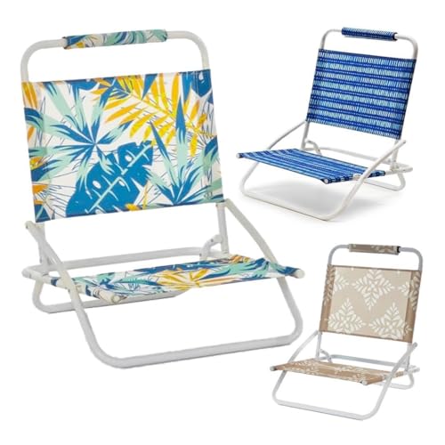 EMPOTEC Sedia Mare Pieghevole Spiaggina Sdraio Poltrona Acciaio Resistente Spiaggia Piscina Giardino Campeggio Dimensione h61x51x45 cm Facile da Trasportare COLORI ASSORTITI