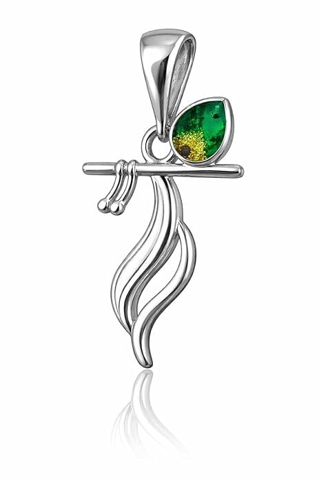 GlitzHeaven Silver Krishna Murli Pendant with Green Stone | Religious Jewellery-image-38