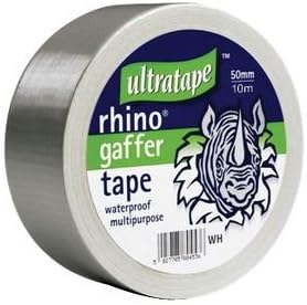 Rhino Cloth Gaffer Tape Silver 50mm x 10m Waterproof Multipurpose Duct Heavy Duty Gaffa Repair Roll Strong Carpet Protect Indoor Outdoor Packaging Parcel Packing Bundling Insulating Binding Reinforcing