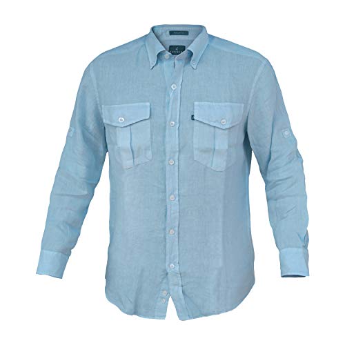 Camicia Navigare Navigare Camicia Uomo Lino Button Down Taschini Art.92068BD (Azzurro 282 - S)