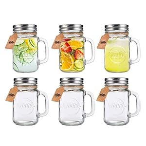 Smith’s Mason Jars Set di 6 tazze da mason jar da 473 ml con coperchi a vite | Bicchieri da bere ideali per fare l’avena notturna e i frullati | Tutti sono dotati di cartellini per il regalo