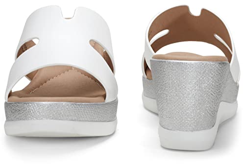 Jeossy Women's Sandals White Platform Peep Toe Wedge High Heel Slip On Shoes Size 9(Djy825 White 09) #TOP3