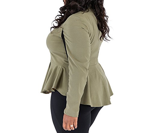 Poetic Justice Plus Size Curvy Women's Olive Peplum Jacket Sheer Panel Sleeves3
