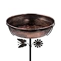 OUISJYER Metal Bird Baths for Outdoors, Birdbath Bowl with Metal Stake for Garden Yard Lawn Decor, 30" Height 12" Diameter 2.7" Deep Bird Bath, Bronze