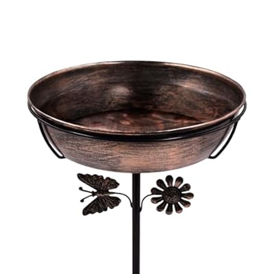 OUISJYER Metal Bird Baths for Outdoors, Birdbath Bowl with Metal Stake for Garden Yard Lawn Decor, 30" Height 12" Diameter 2.7" Deep Bird Bath, Bronze