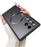 LEKEVO Magnetic for Samsung Galaxy S22 Ultra Case [Compatible with MagSafe][Built-in Camera Lens Protector] Slim Soft Silicone Bumper Shockproof Metallic Luster Phone Case (Black)