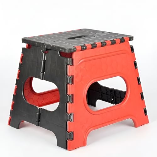 Image of U-MAX 12 Inch Portable Folding Step Stool, Compact, Lightweight & Durable for Kitchen, Bathroom, Outdoor Use (Black-Red)