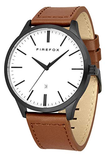 Preisvergleich Produktbild FIREFOX Herren- Armbanduhr XCHANGE analog Quarz Edelstahl schwarz Lederarmband braun Zifferblatt weiß Datum 5 ATM wasserdicht FFPL01-111