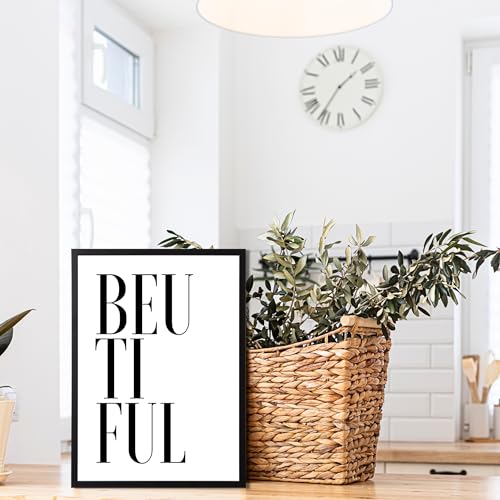 Impresión tipográfica minimalista Be U Tiful en blanco y negro para pared, tamaño A4 7