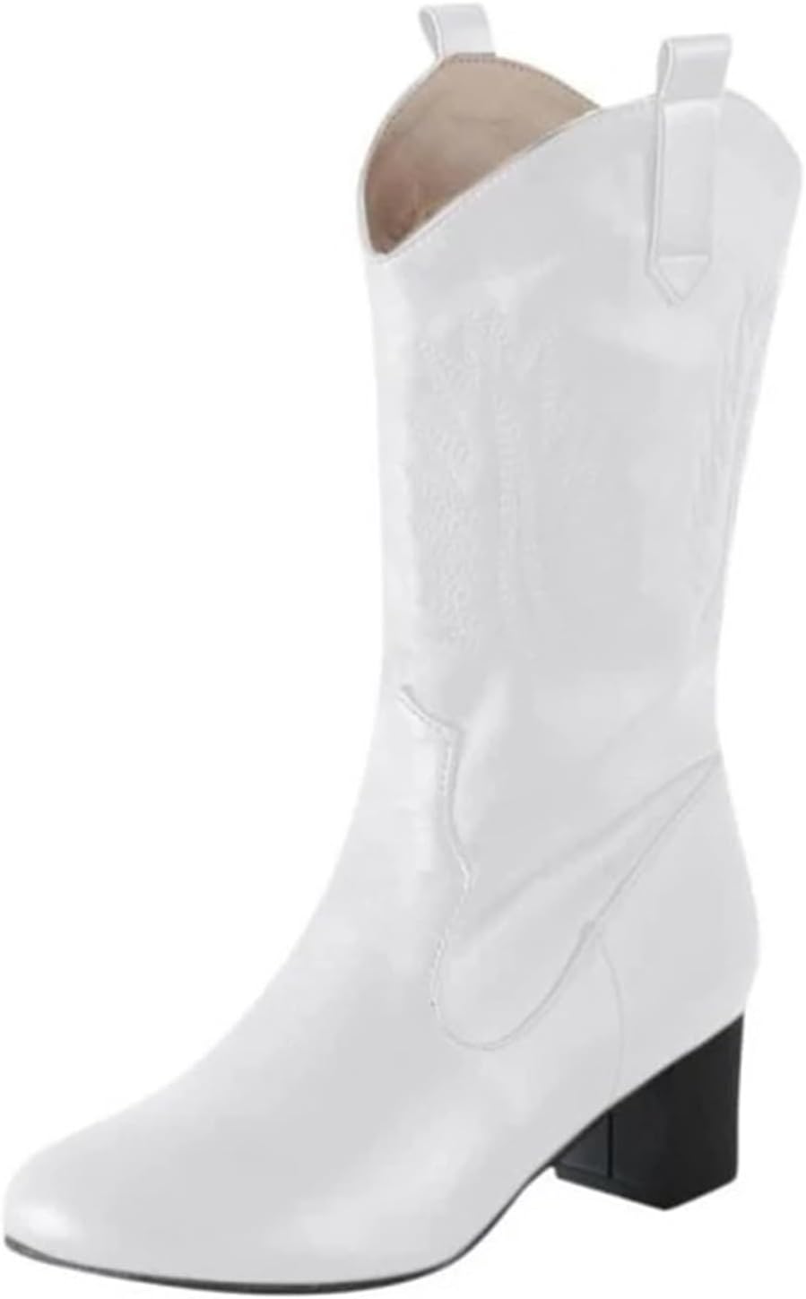 [HOBTEC] ファッション女性ラウンドトゥローヒールカジュアルシューズウエスタンカウボーイブーツブーツ女性のためのワイドふくらは