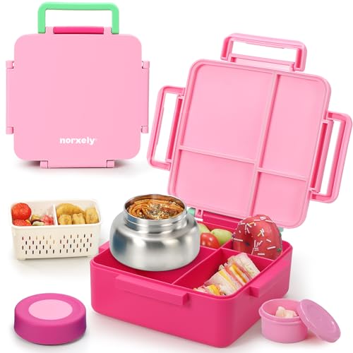 Image of Kids Bento Box for Thermos, [Large Capacity] Insulated Lunch Box Kids with 4 Compartment for Ages 3+, Drop-Proof & Dishwasher Safe Lunchbox Container Pink