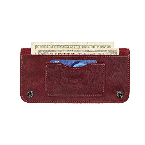 Hide & Drink, Double Snap Folio Wallet, Rectangular Flat Bill Holder with Card Slot, Night Bag, Travel Accessory, Full Grain Leather, Handmade, Sangria3