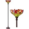 Tiffany Floor Torchiere Lamp 72 Inch High Industrial Bronzepol Vintage Boho Standing Light 14 Inch Stained Glass Red Tulip Retro Rustic Stand Corner Bright Torch Light Tulip