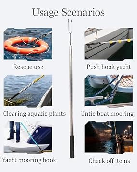 Heavy Duty Adjustable Telescoping Boat Pole - One Piece Boat Hook for Docking, Pool Rescue Hook and Snake Hook for Ball Python