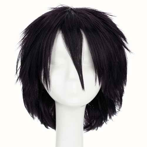 Image of S-noilite Unisex Short Cosplay Purple Wig for Women Mens Male Short Anime Pixie Wigs Synthetic Full Hair Wigs for Halloween Costume Party (Dark Purple)