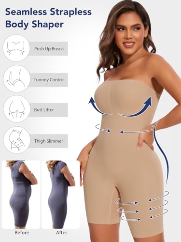 SHAPERIN Strapless Shapewear Bodysuit for Women Tummy Control Full Body Shaper with Removable Straps3