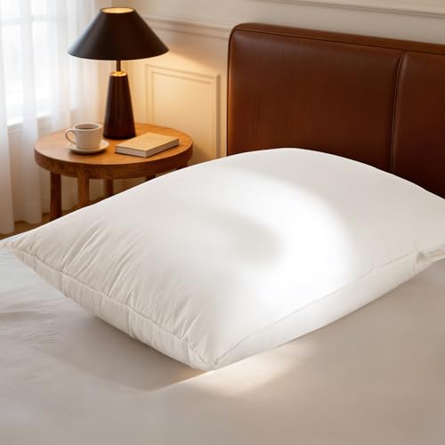 Luxury Canadian White Goose Down Pillow Queen Size- 900+ Fill Power, 600 Thread Count Cotton Shell, Soft Down Pillows for Sleeping, Hotel Collection Pillow for Neck Pain Relief (1 Pack, 20'x30')