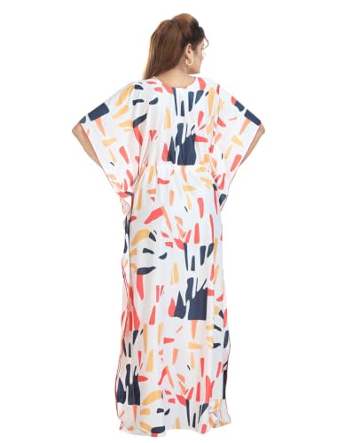 Image of Women's- Kaftan /Nighty /Maxi /Gown /Nightdress /Nightwear Serena Fabric- V-Neck Floral Print