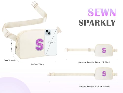 Image of COSHAYSOO Initial Letter Fanny Pack for Girls Personalized Christmas Birthday Gifts for 6 7 8 9 10 11 12 Year Old Teen Girl, Girly Fashion Crossbody Purse Belt Bag Preteen Tween Trendy Stuff Ivory S
