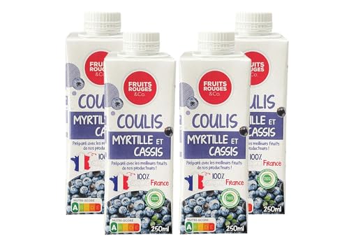 FRUITS ROUGES & Co - Coulis de fruits - Myrtille-Cassis lot de 4x250g - Brique de 250gr - Vendu en lot de 2 briques