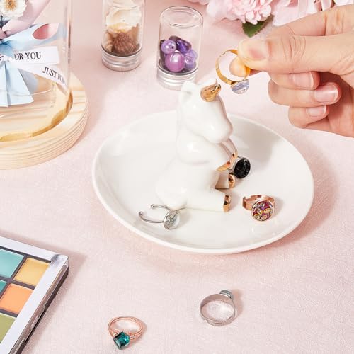 SUNNYCLUE 1Pcs Unicorn Ring Holder Jewelry Holder Dish Porcelain Plate Women Cute Animal Jewelry Storage Tray Organizer for Rings Necklace Bracelet Earrings Home Decor Western Festival by SUNNYCLUE - Used condition - Image 3