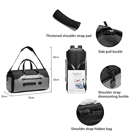 Garment Bags for Business Travel Convertible Backpack Travel Duffel Bag Carry on Garment Bag 2 in 1 Weekender Suit Bag for Men (Grey)4