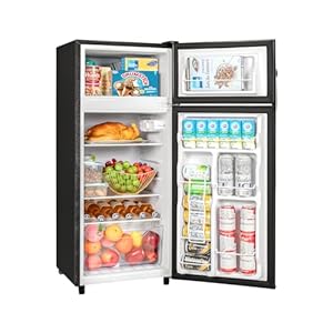 Double Door Refrigerator with Freezer, 4.5 Cu.Ft, Small Fridge with Freezer, 7 Settings Temperature Adjustable, Mini Refrigerator for Apartment Bedroom Dorm and Office, (Black)