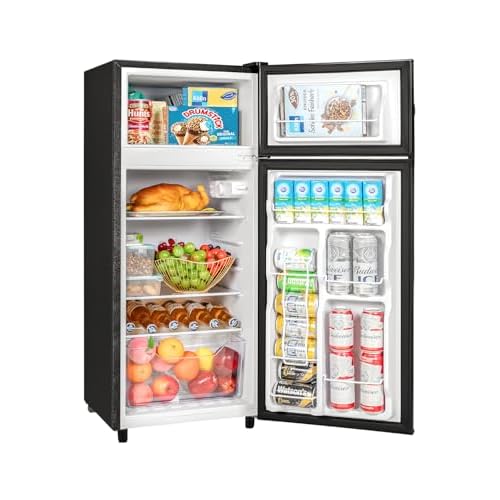 Double Door Refrigerator with Freezer, 4.5 Cu.Ft, Small Fridge with Freezer, 7 Settings Temperature Adjustable, Mini Refrigerator for Apartment Bedroom Dorm and Office, (Black)