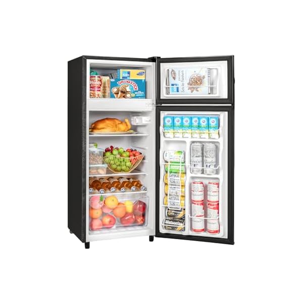 Double Door Refrigerator with Freezer, 4.5 Cu.Ft, Small Fridge with Freezer, 7 Settings Temperature Adjustable, Mini Refrigerator for Apartment Bedroom Dorm and Office, (Black)