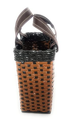 Image of Paperus Re-usable Small Light & Dark Brown Carry Bag, Shopping Bag, Tiffin Basket, Lunch Basket, Eco-Friendly, Handmade, of Paper Ropes 11 in Tall 10 in Length 5 in Wide Base