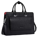 BOSTANTEN Laptop Bag for Women 15.6 inch Leather Briefcase Slim Messenger Bag Shoulder Tote Handbags Black